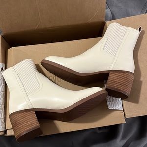 Bone white ankle boots